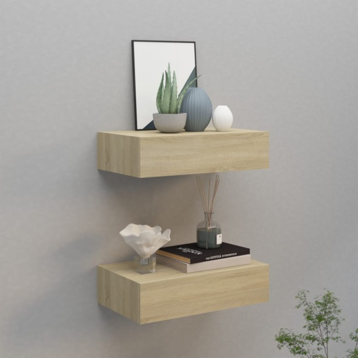 Gossi dulapuri de perete cu sertar, 2 buc., stejar, 40x23,5x10 cm mdf