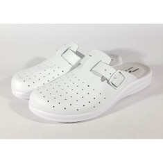 Saboti medicali albi cu gel pe talpa, reglabili, piele naturala 209007