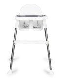 Scaun de hrănire ECOTOYS 2 &icirc;n 1, pliabil, alb, cu tavă detașabilă, centuri 5 puncte, max 15kg, 6-36 luni