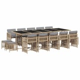 Set mobilier gradina cu perne, 15 piese, bej combinat poliratan