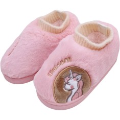 Papuci de casa pentru copii imblaniti, cu talpa antiderapanta, design vesel, caldurosi, perfecti pentru anotimpul rece, culoare roz, marime 34, format