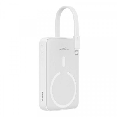 Baterie Externa Wireless Baseus Magnetic Mini, 10000mAh, 20W, PD + FQI, 1 x Lightning - 1 x QI - 1 x USB-C, Alba P10022109223-00 foto