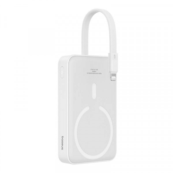 Baterie Externa Wireless Baseus Magnetic Mini, 10000mAh, 20W, PD + FQI, 1 x Lightning - 1 x QI - 1 x USB-C, Alba P10022109223-00