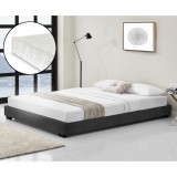 Corium&reg; Pat tapitat modern Bon cu saltea, 214 x 146 x 20,5 cm, MDF/imitatie piele/furnir/plastic/poliester, negru, pentru 2 persoane HausGarden Leisur, [Corium]