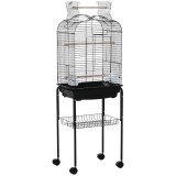 PawHut Colivie pentru Pasari cu 3 Stinghii, 2 Boluri si 2 Usi Laterale, Colivie pentru Animale din Otel, PP si Lemn, 46x36x130 cm, Neagra