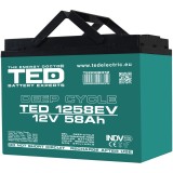 Acumulator TED Electric, AGM VRLA 12V 58Ah Deep Cycle Dimensiuni 224 x 135 x 175 mm Pentru Vehicule Electrice M6 - X00003286