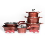 Cumpara ieftin Set 14 piese oale și tigăi marmorate Royalty Line ES 2014M, antiaderente, cu capace și m&acirc;nere detașabile, compatibile inducție, roșu burgundy