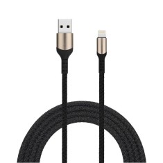 Cablu date si incarcare rapida FastCharge, PRESTIGE CHARGE&reg;, pentru Apple Iphone si Ipad, 2.4A, Apple CarPlay, TEXTIL PREMIUM, USB la Lightning, 1m, n