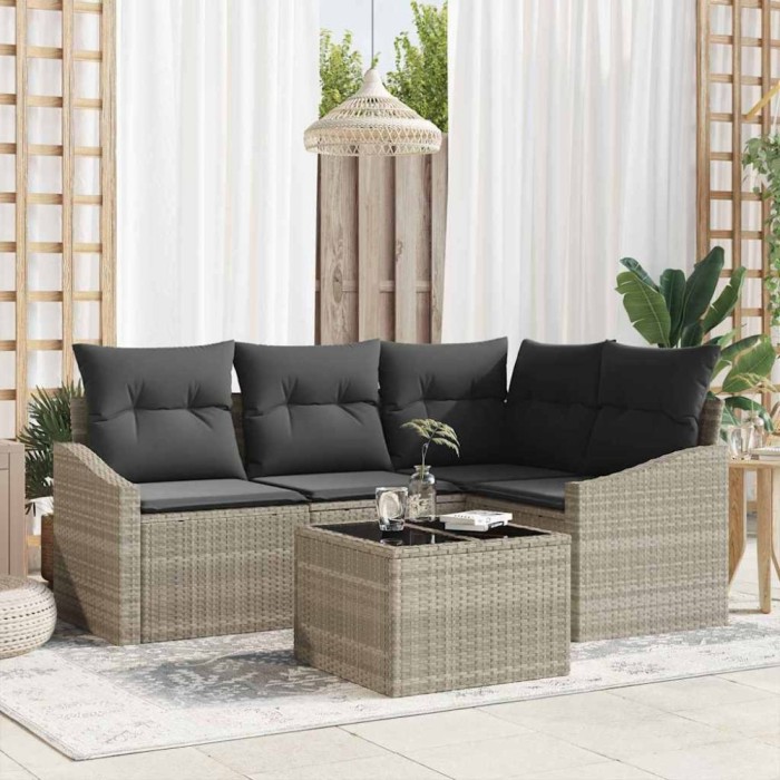vidaXL Set de canapele pentru grădină 5 pcs Gri deschis Rattan poli 3346712