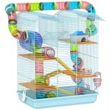 PawHut Cușcă pentru Hamsteri și Rozătoare cu 5 Niveluri și Tuburi Colorate Albastru | Aosom Romania