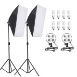 Kit de 2 softboxuri, soclu de 4 becuri, 2 trepiezi reglabili 200 cm, 8 becuri de 45W