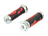 Set Mansoane Ghidon Moto Cauciuc Revo, 22mm, 120mm, Negru cu Rosu si Crom, Manson Acceleratie cu Ghidaj Cablu