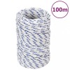 VidaXL Fr&acirc;nghie de barcă, alb, 2 mm, 100 m, polipropilenă