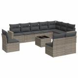 Cumpara ieftin Set canapele de gradina cu perne, 11 piese, gri, poliratan