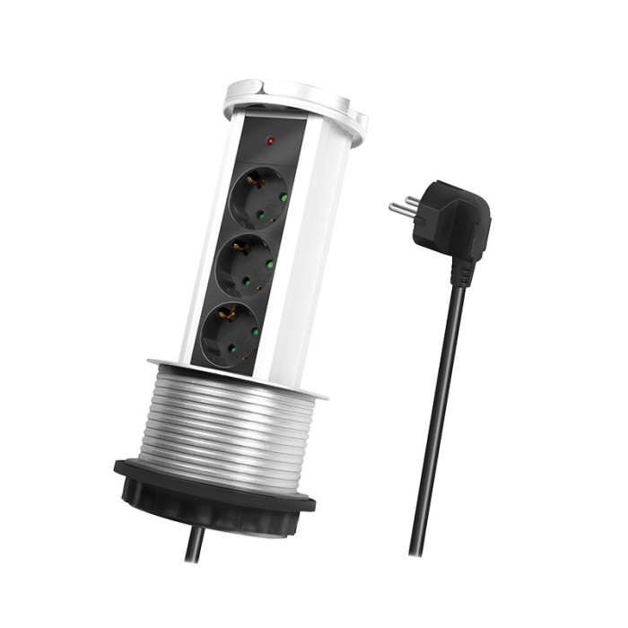 PRELUNGITOR LOGILINK, mecanism ridicare/coborare, indicator LED, Schuko x 3, 230 V/16 A 3500 W max, cablu 3G 1.5mm2, 1.8 m, argintiu/negru/alb &quot;LPS235