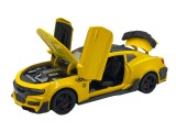 Macheta Metalica replica Chevrolet Camaro, Scara 1:32, cu Efecte Luminoase si Sonore, Deschide Usi, Capota, Portbagaj, Culoare Galben