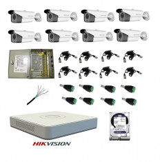 Kit sistem complet 8 camere supraveghere exterior HIKVISION FULL HD 40 m IR hard 2 TB