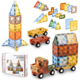 Set de construit, Blocuri magnetice, Ricokids, Set XXL 100 piese, Pentru dezvoltarea abilitatilor motorii fine, Multicolor