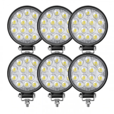 Set 6 x Proiector LED auto offroad 42W 12V-24V, 3080 lumeni, rotund foto