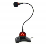 Cumpara ieftin Microfon PC cu brat flexibil 18 cm si buton pornire, Esperanza Chat 476903, conector jack 3.5mm si cablu 2 m, negru cu rosu