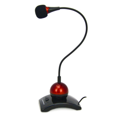 Microfon PC cu brat flexibil 18 cm si buton pornire, Esperanza Chat 476903, conector jack 3.5mm si cablu 2 m, negru cu rosu foto