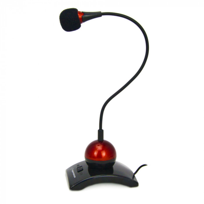 Microfon PC cu brat flexibil 18 cm si buton pornire, Esperanza Chat 476903, conector jack 3.5mm si cablu 2 m, negru cu rosu
