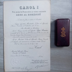 Ordinul Steaua Romaniei ofiter civil mod 1 argint + cutie piele+ brevet din 1902