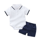 Costumas cu body alb tip polo pentru baietei (Marime Disponibila: 6-9 luni, Superbaby