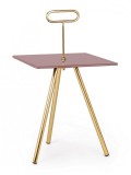 Masuta cafea cu blat sticla roz picioare fier auriu Inesh 35 cm x 35 cm x 63 h
