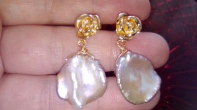 Cercei de lux cu perle naturale baroque placati cu aur de 18 k foto