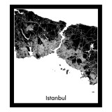 Harta decorativa pentru perete, Istanbul, stil minimalist alb-negru, PVC rezistent la apa, 65x65 cm