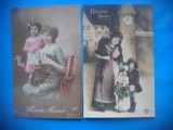 HOPCT 1755 MAMA / COPII--ROMANTICA-FRANTA-LOT 2 CARTI POSTALE VECHI-CIRCULATE