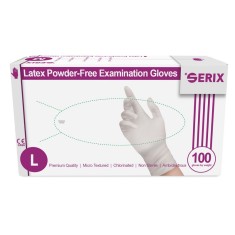Cutie 100x Manusi Latex, Serix, de Unica Folosinta, Texturate, Nepudrate, Albe, Marimea L