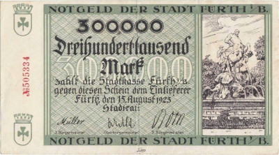 1923 (15 VIII), 300.000 mark (Keller 1654d.01) - Germania (F&amp;uuml;rth)! foto
