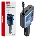 Transmitator FM auto AMiO cu Bluetooth, USB-A, USB-C retractabil si hands-free