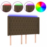 Cumpara ieftin Tablie de pat cu LED, maro inchis, 147x16x118/128 cm, textil