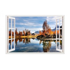 Sticker decorativ, Fereastra 3D, Peisaj de munte, 85 cm, 580STK
