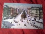 Carte Postala Ilustrata - Viena Austria circulata 1913 la Gara Carbunesti , via Verciorova si timbru 5h - tramvaie si masini epoca