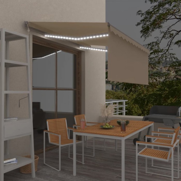 Copertină automată cu stor&amp;LED&amp;senzor v&acirc;nt crem 3,5x2,5 m