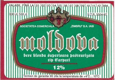NI439 Etichetă bere blondă superioară pasteurizată tip Carpați, Moldova, 1994, Societatea comercială Zimbru SA, Iași foto