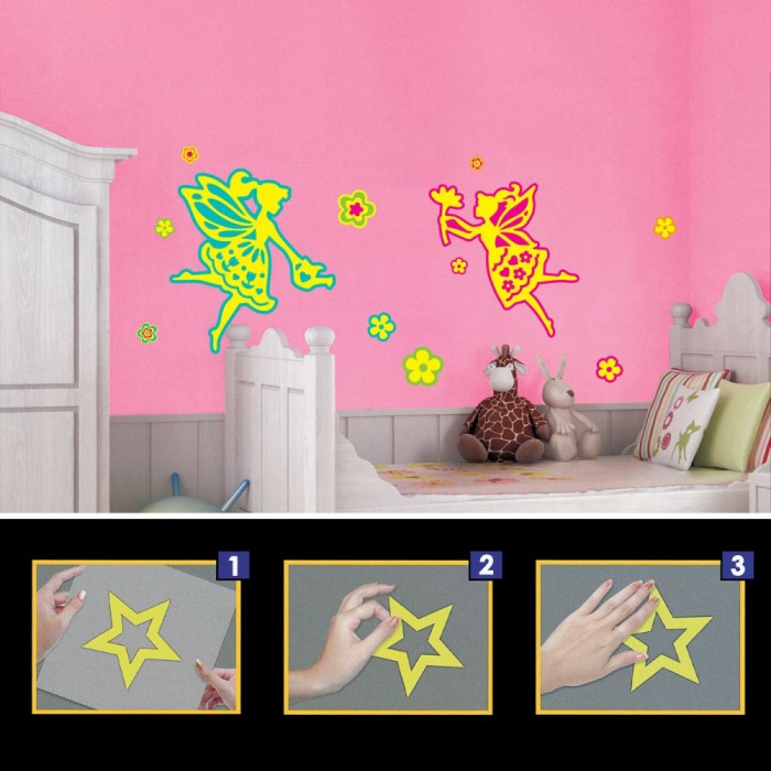 Autocolant Decorativ de Perete, Modele Z&acirc;ne și Flori, Fluorescent, Multicolor, 30.5x37cm