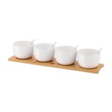 Cumpara ieftin Set 4 boluri pentru servire din ceramica cu suport din bambus Zass ZG-SB 04 Alb