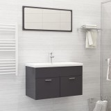 Set mobilier de baie, gri extralucios, lemn prelucrat