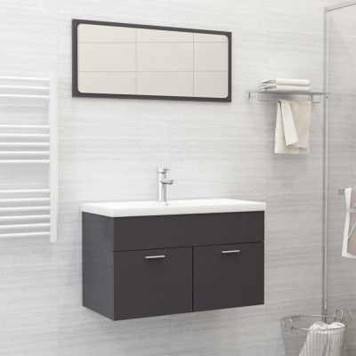 Set mobilier de baie, gri extralucios, lemn prelucrat foto