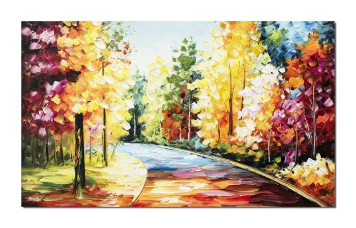 Tablou 3D peisaj pictat manual, O zi minunata, peisaj feeric, 100x60cm ulei pe panza in cutit, Spectaculos