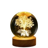 Lampa, Glob de Cristal, Copacul Vietii, lumina calda, Glob - 6 cm diametru, Baza - 2 cm inaltime
