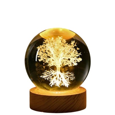 Lampa, Glob de Cristal, Copacul Vietii, lumina calda, Glob - 6 cm diametru, Baza - 2 cm inaltime foto