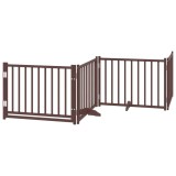 Cumpara ieftin Poarta caini pliabila cu usa 4 panouri maro 320 cm, lemn brad