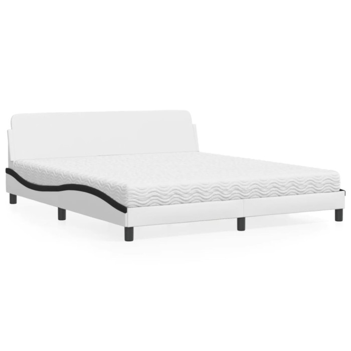 vidaXL Pat cu saltea, Dover, alb și negru, 180x200 cm, piele ecologică 3208463