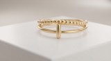 Inel Dublu din Argint 925 Placat cu Aur ,Minimalist T-Bar Beads
